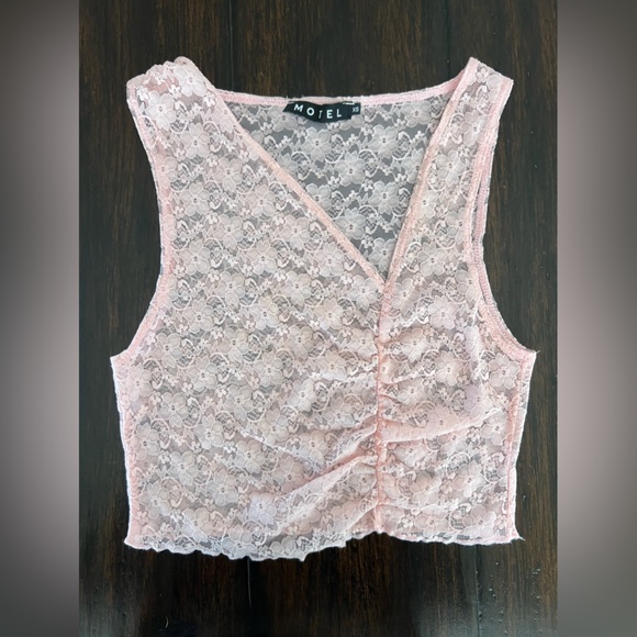 Motel Rocks MORTA CROP TOP IN LACE SWEET PINK - size XS - Picture 2 of 7